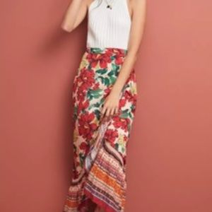 Farm Rio Anthropologie Floral Wrap Skirt